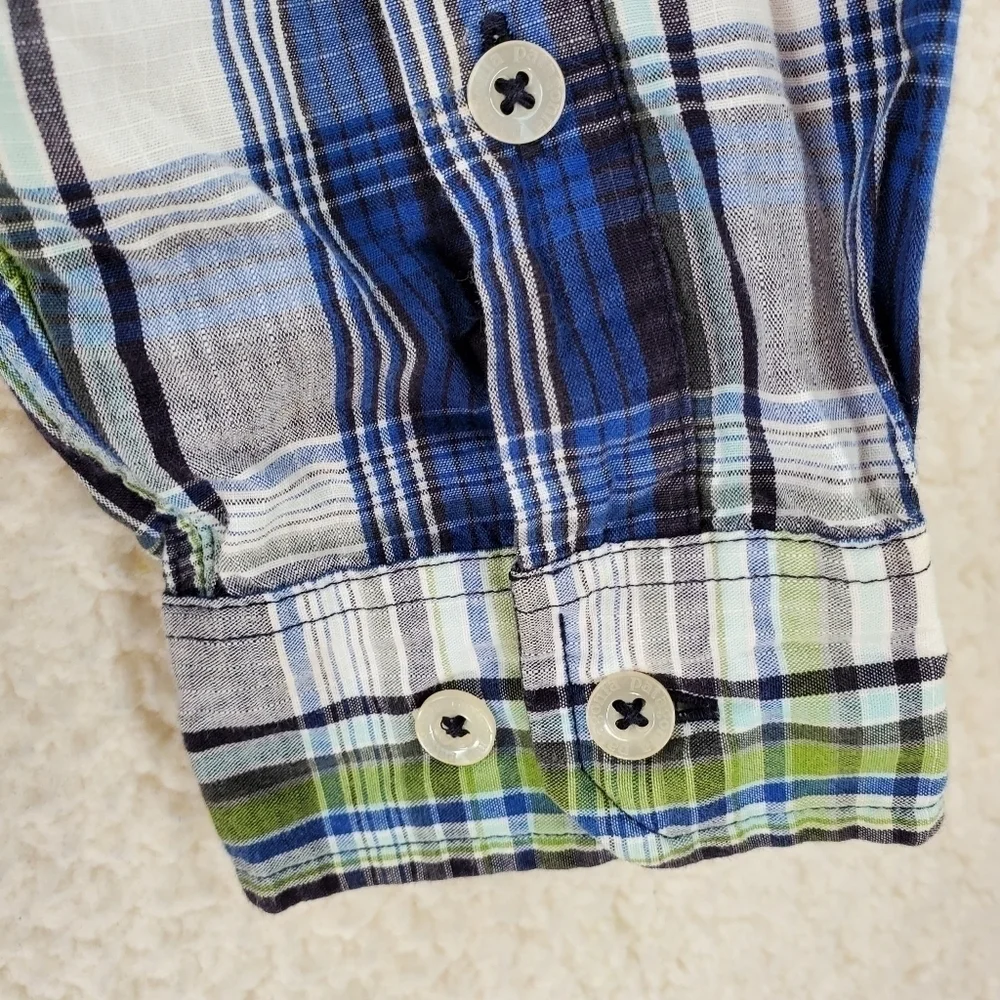 Patagonia Shirt Plaid Organic Cotton Green Blue White Button Up Mens M - Picture 9 of 13